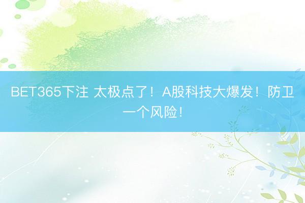 BET365下注 太极点了！A股科技大爆发！防卫一个风险！
