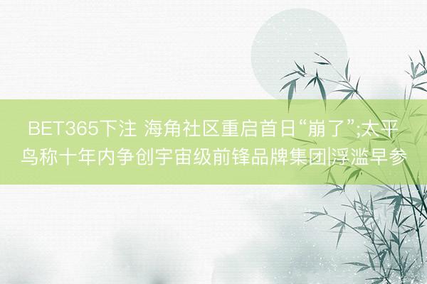 BET365下注 海角社区重启首日“崩了”;太平鸟称十年内争创宇宙级前锋品牌集团|浮滥早参