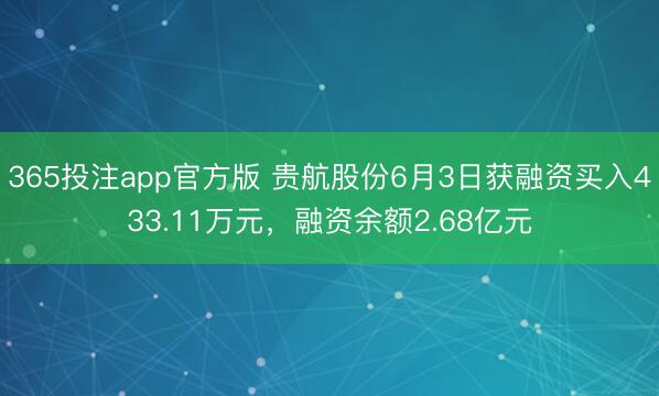 365投注app官方版 贵航股份6月3日获融资买入433.11万元，融资余额2.68亿元
