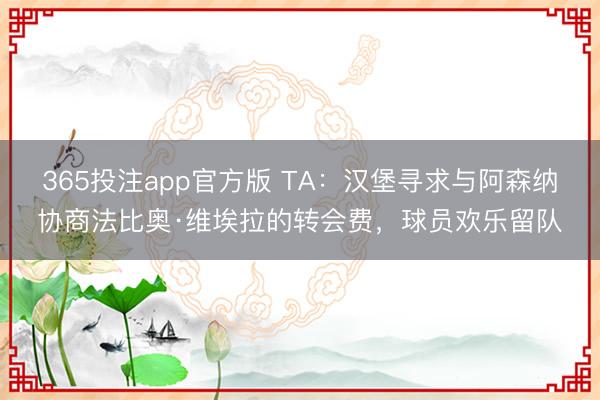 365投注app官方版 TA：汉堡寻求与阿森纳协商法比奥·维埃拉的转会费，球员欢乐留队