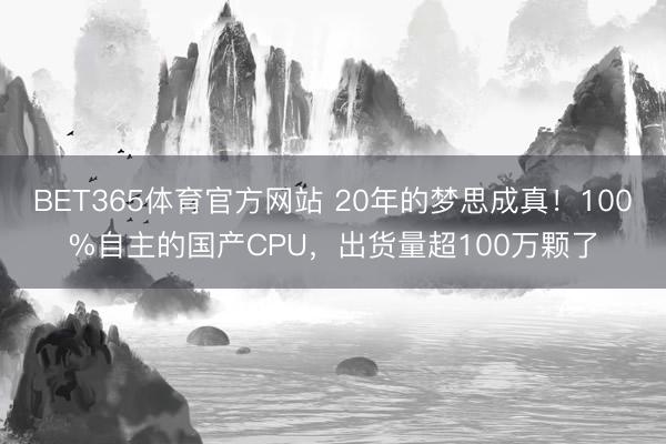 BET365体育官方网站 20年的梦思成真！100%自主的国产CPU，出货量超100万颗了