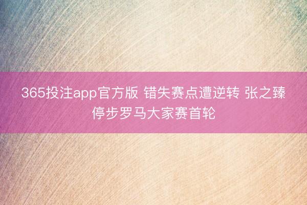365投注app官方版 错失赛点遭逆转 张之臻停步罗马大家赛首轮