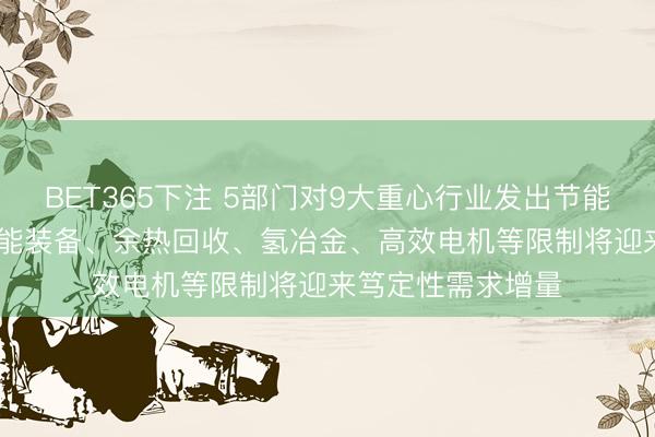 BET365下注 5部门对9大重心行业发出节能降碳“攻坚令” 节能装备、余热回收、氢冶金、高效电机等限制将迎来笃定性需求增量